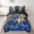 thumbnail image 3 of Homewish Jungle Wolf Family Twin Bedding Sets 7-Piece for Adult, Blue Rose Flower Floral Bedding Comforter Set, Western Bohemian Style Reversible Sheet Sets, Lightweight Room Decor, 3 of 8
