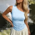 thumbnail image 2 of StSilkitty Womens One Shoulder Shirts Summer Solid Color Sleeveless Blouses Lightweight Soft Comfy Tops, 2 of 6