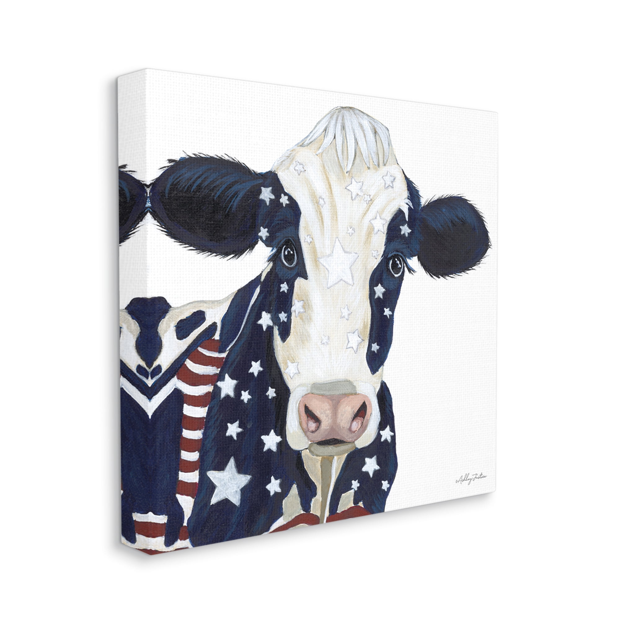 Stupell Country Americana Cow Flag Pattern Animals & Insects Painting Gallery Wrapped Canvas Print Wall Art