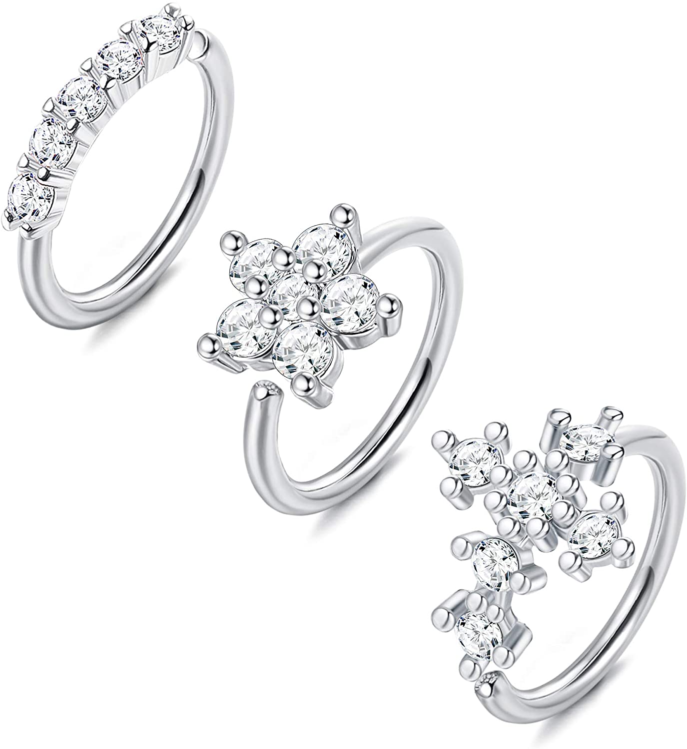 20G Cubic Zirconia Cute Nose Ring Gold Silver Plated Cartilage Earrings Nose Piercing Jewelry for Women Drperfect 3 Pcs 925 Sterling Silver Pin Nose Ring Hoop