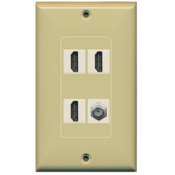 RiteAV - 3 x HDMI and 1 x Coax Cable TV F Type Port Wall Plate Decorative - Ivory