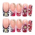 thumbnail image 5 of Uñas postizas francesas de gel suave, cuadradas medianas, con diamantes de imitación florales 3D, 24 unidades., 5 of 5