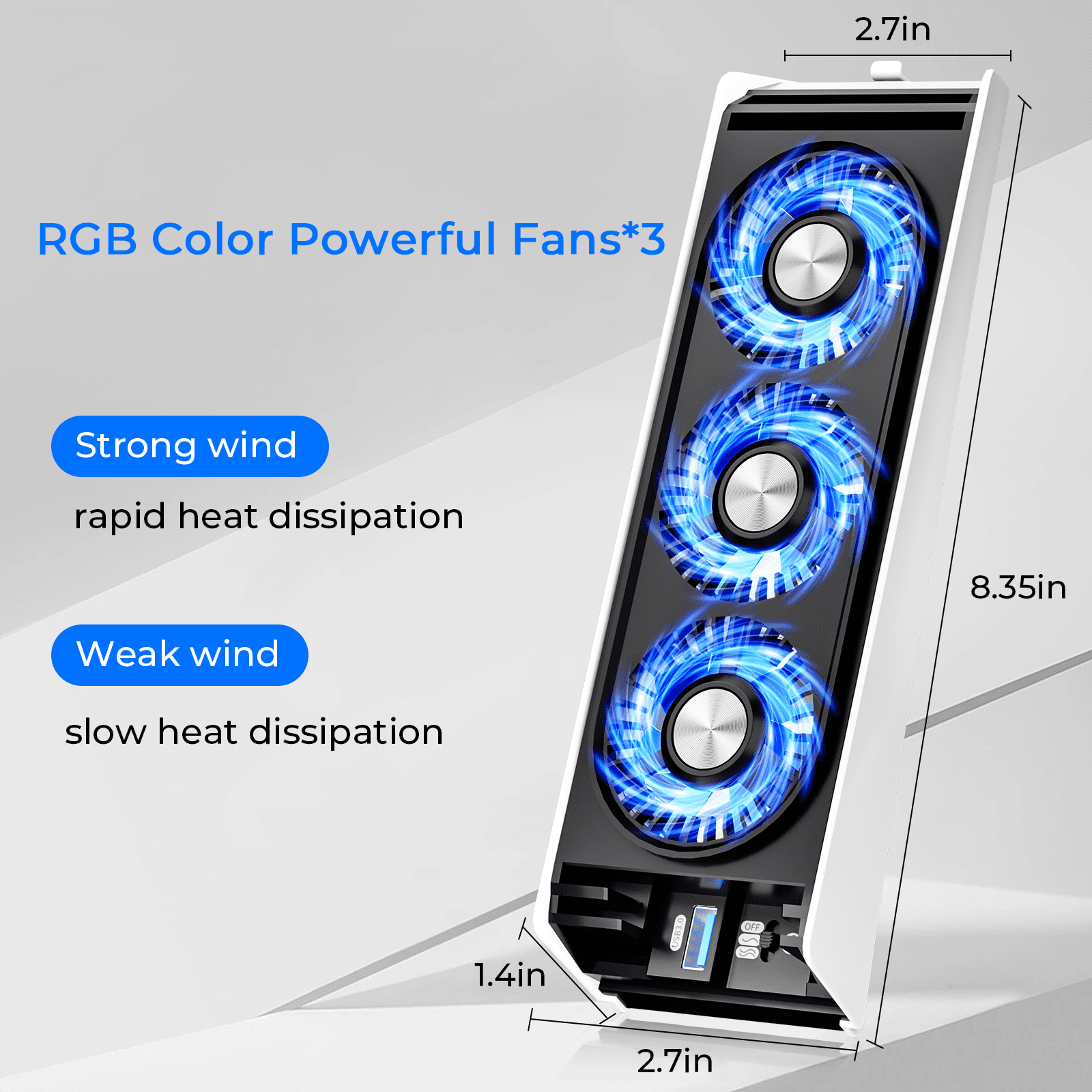Upgraded PS5 Cooling Fan with LED Light,Quiet and Efficient Cooling System for PS5 ,2 Fan Speeds,3 Small Fans,USB 3.0 Port Compatible with PS5 Digital & Discs Edition,Not for PS5 Slim and New PS5 Pro