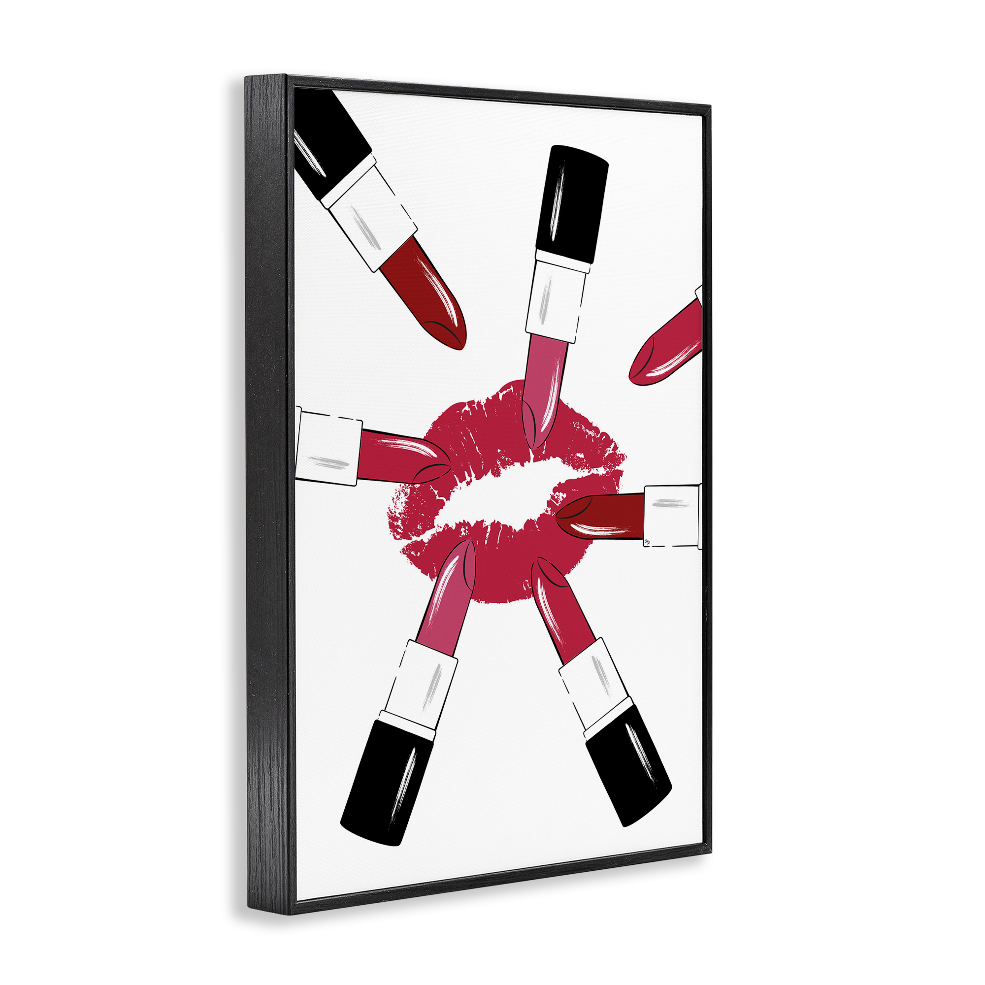 Stupell Industries Lipsticks & Kiss Beauty & Fashion Painting Black Framed Art Print Wall Art, 16 x 24