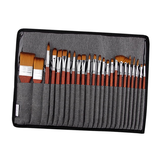 25x Brush Set, Professional Painting Brushes, Comfortable Grip, Smooth Drawing, Orange