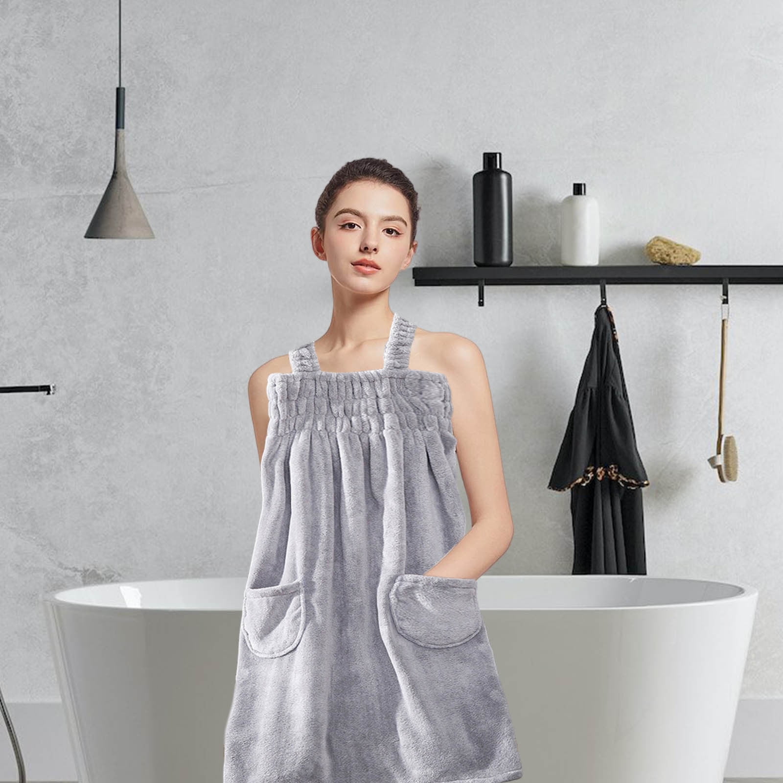 VQPeo Women Elastic Wearable Towel Dress Water Absorbent Bath Beach Spa Gym Towel Wrap Strappy Dress Bathrobes Bathing Shower Cover Up Nightwear Sleeping Dress Robe