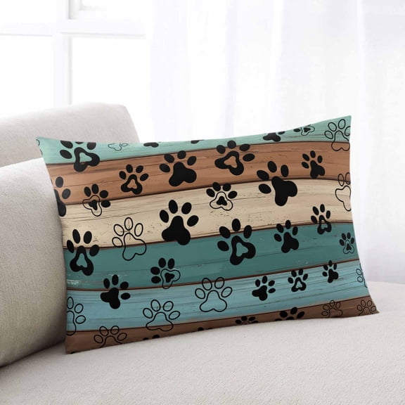 Green Brown Paw Print King Size Pillow Cover,Pillowcase Protectors with Zipper,Breathable Decorative Throw Pillow Case Cover,Vintage Farmhouse Country Wooden Grain Pillow Shams for Couch 20x36Inch