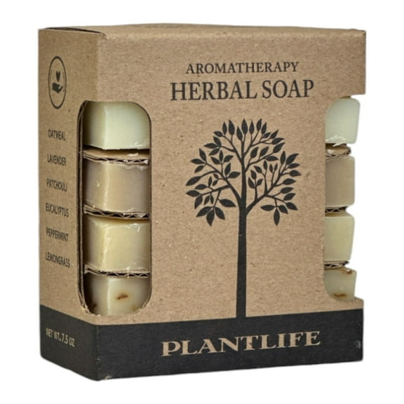 Plantlife Soap Sampler – 6 Natural Bar Soaps (Oatmeal Almond, Lavender, Patchouli & More) – 7.5 oz Total