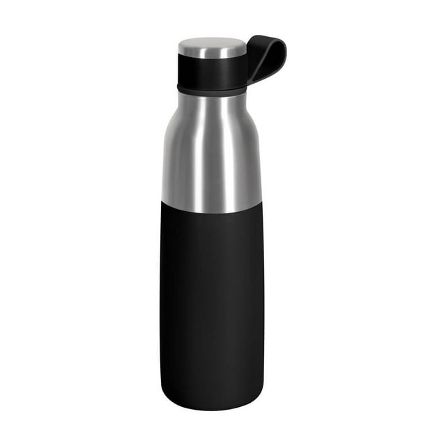 Termo acero inoxidable con tapa rosca y asa silicón-circle negro 7.3 x 25