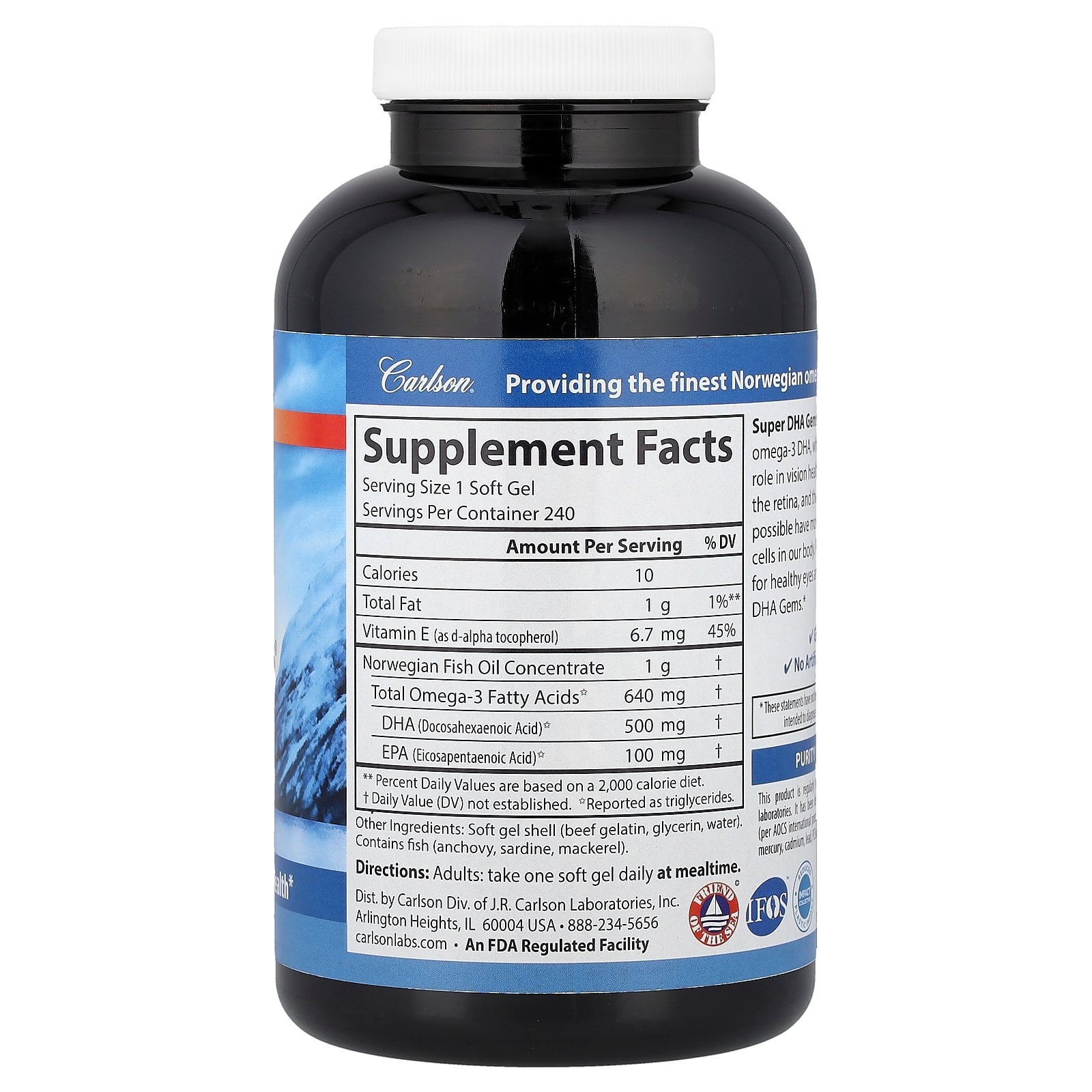Carlson Labs - Super DHA Gems 500 mg. - 240 Softgels