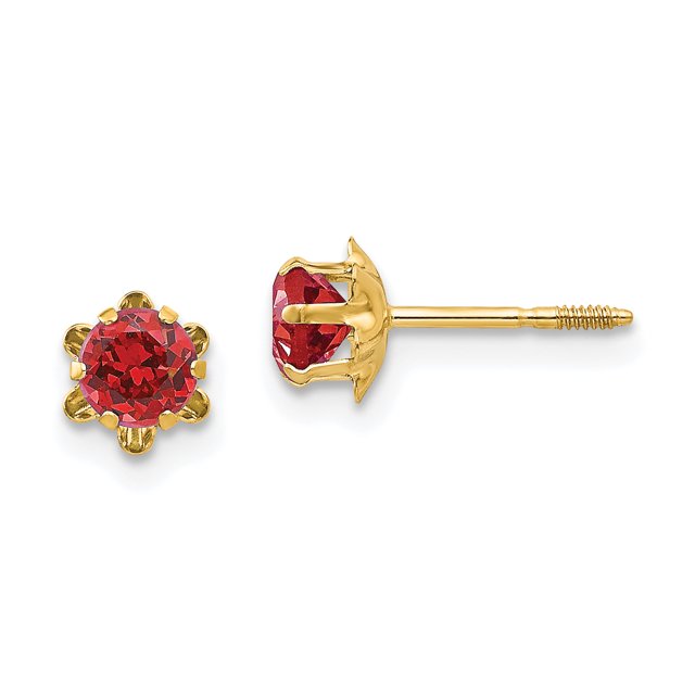 14K Yellow Gold Madi K 4mm Synthetic Ruby (Jul) Screwback Earrings