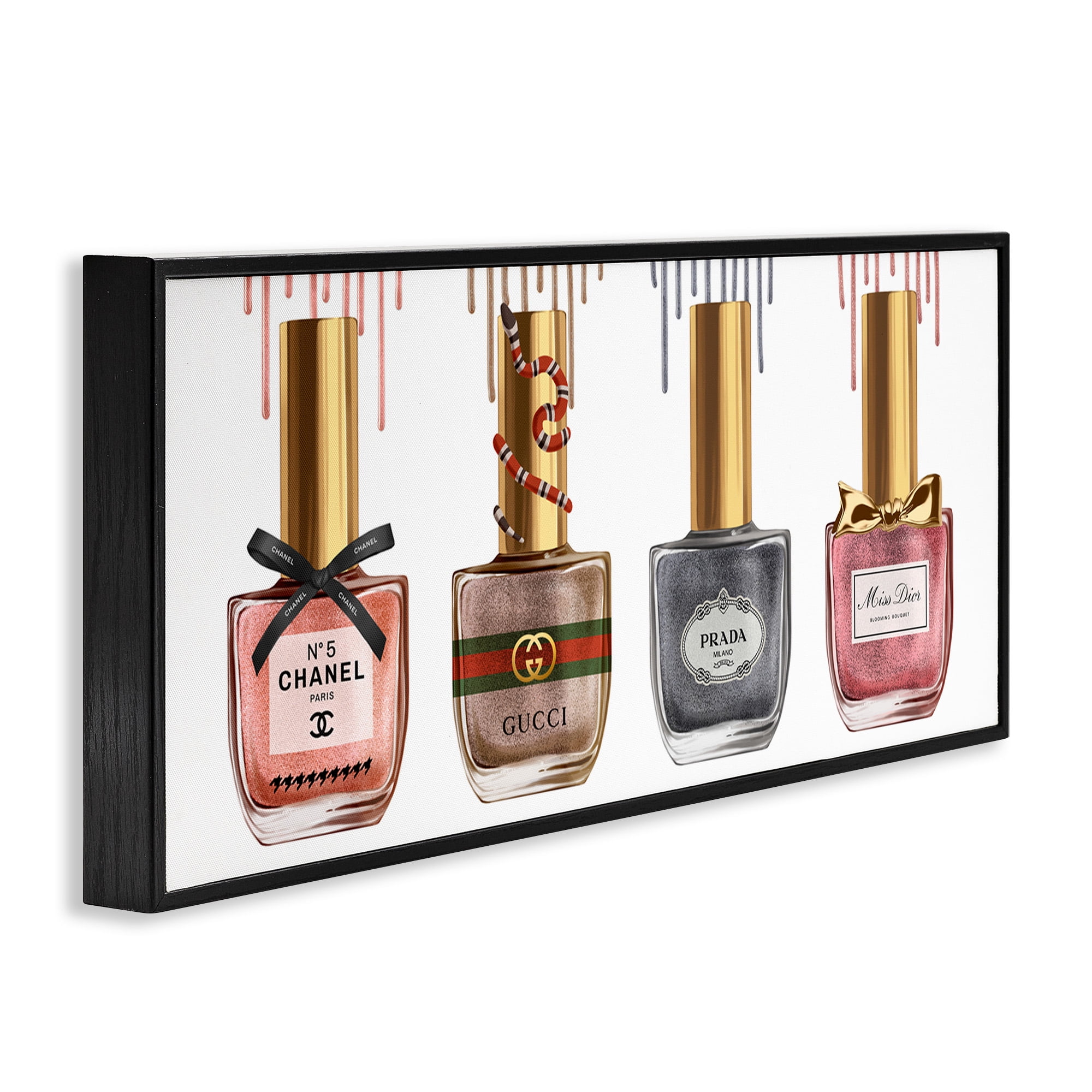 Stupell Industries Glam Nail Polish Collection Beauty & Fashion Painting Black Framed Art Print Wall Art, 30 x 13