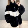 thumbnail image 3 of Abrigos de felpa para mujer, chaquetas vintage informales de manga larga con cuello alto holgado, ropa de invierno mullida de gran tamaño, abrigos de moda para mujer, 3 of 4