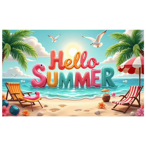 Tropical Design Summer Theme Vibrant Letters Beach Banner Relaxation Backdrop Seaside View Hello Summer for Outdoor Parties Beach Decorations Summer Events
