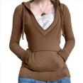 thumbnail image 2 of Sudadera con Capucha para Mujer, de Otoño, de Larga, Holgada, con Encaje, Cuello en V y Bolsillos. Marrón L, 2 of 6