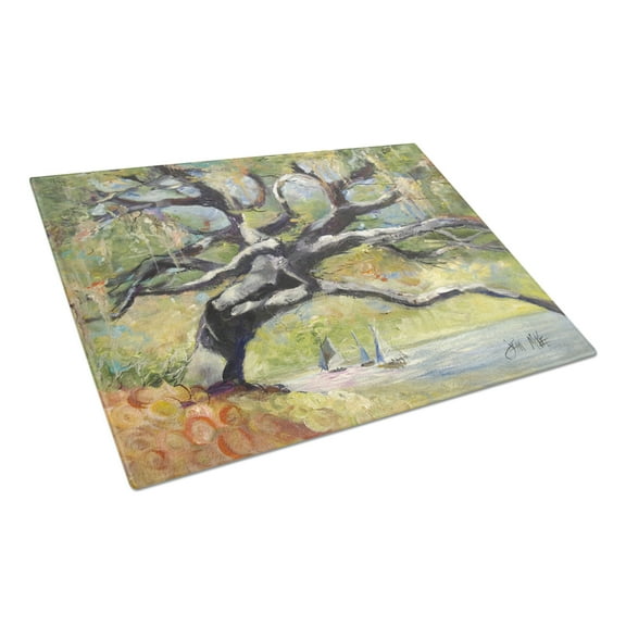 Caroline's Treasures Oak Tree on the Bay with Sailboats Glass Cutting Board Large