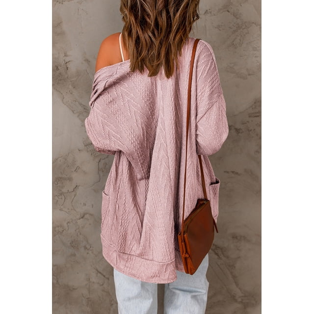 ABPHQTO Cárdigan de mujer con textura de hombros caídos rosa