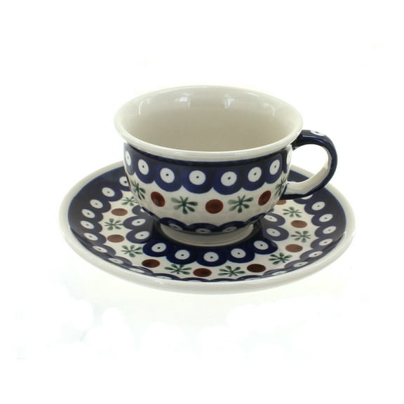 Blue Rose Polish Pottery Nature Cup & Saucer
