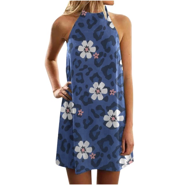 Moda mujer verano Casual Pullover impresión Sexy sin mangas MIni vestido Fridja hjkh4826