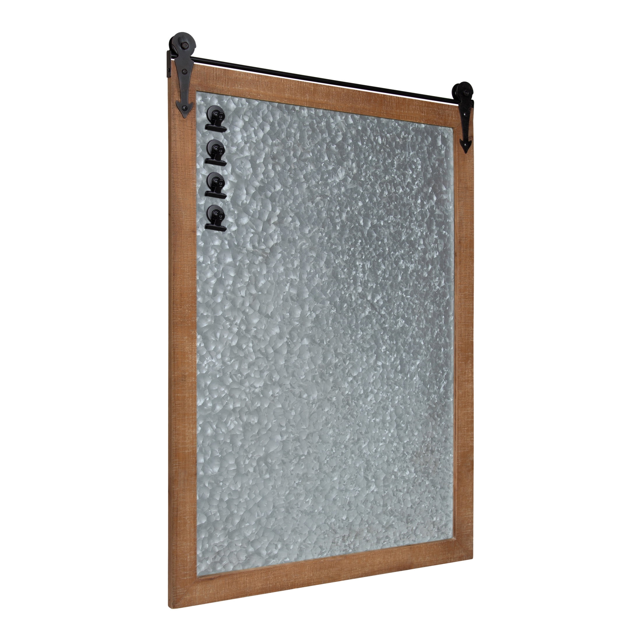 Kate and Laurel Cates Barn Door Galvanized Metal Magnetic Memo Board, 22 x 32, Rustic Brown, Rectangular Modern Farmhouse Vision Board with Four Included Magnets