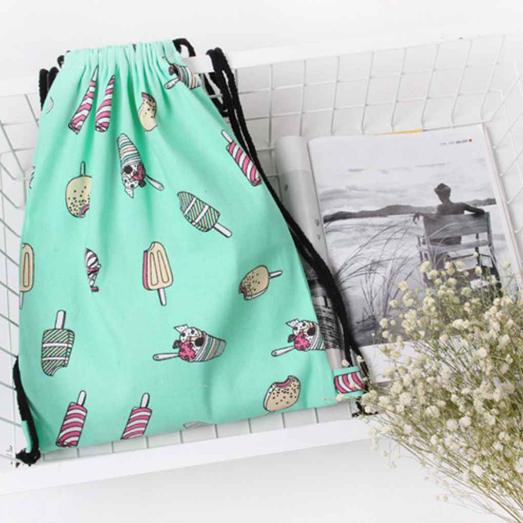 Ice Cream Drawstring Backpack Sackback Rucksack Shoulder Snack Sundries Storage Buggy Bag Pocket