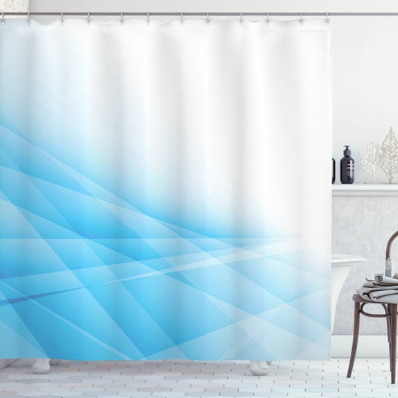 Blue Shower Curtain, Futuristic Lines Softness Feeling Abstract Polygonal Style Computer Drawing, Fabric Bathroom Set with Hooks, 69W X 84L Inches Extra Long, Blue and Pale Blue, by Ambesonne