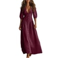thumbnail image 2 of Guieoi Womens Dresses Fall Plus Size V-Neck Loose Casual Short-Sleeve Button-Down Dress Red L, 2 of 7