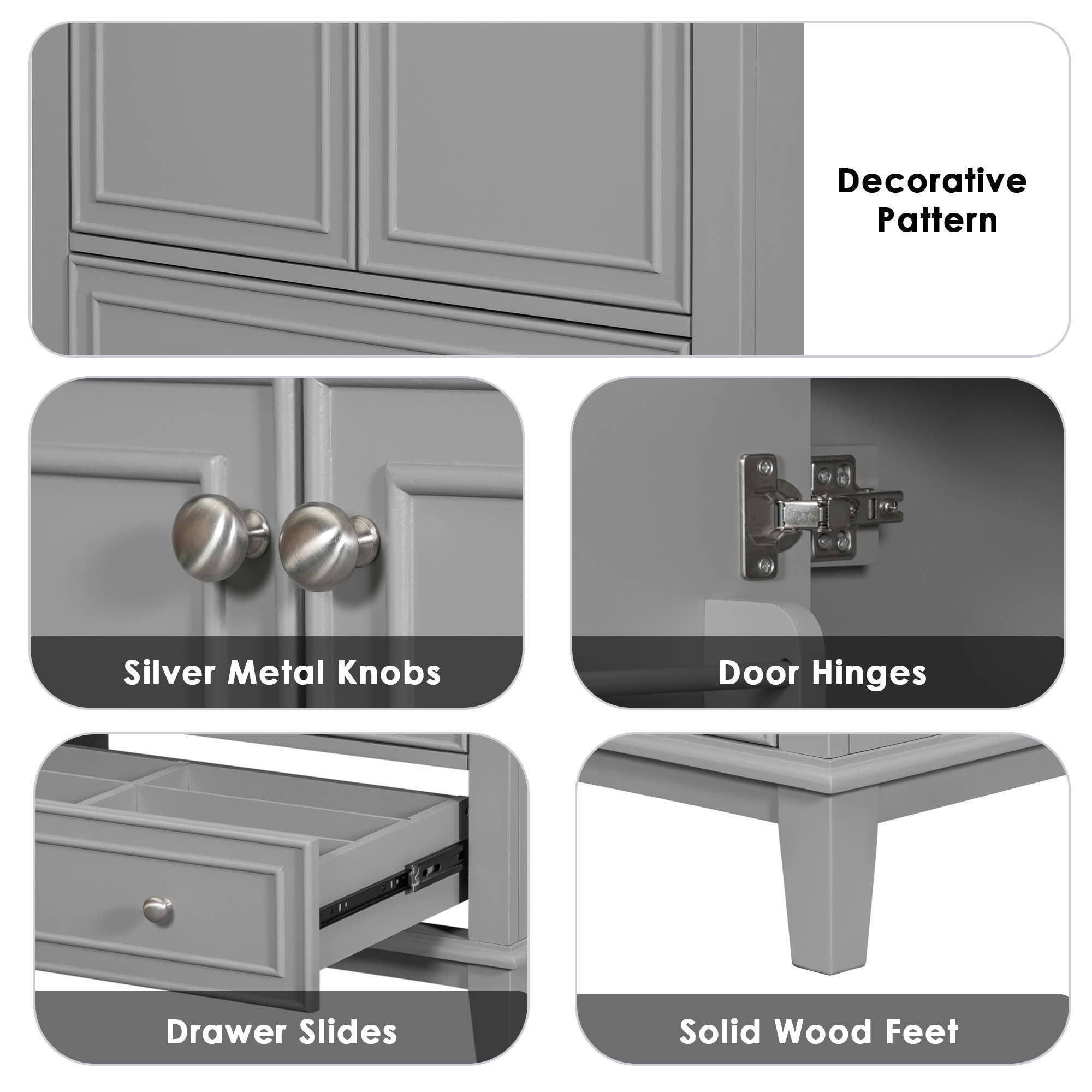 MAYEERTY 30" Bathroom Vanity with Sink Multi-functional Cabinet Doors Drawer Solid Frame MDF Gray