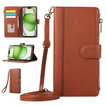 Zipper Wallet Cover for Google Pixel 7 Pro, Case with Crossbody Strap & Wrist Strap Card Holder Folding Stand Premium PU Leather Folio Flip Phone Case for Women for Google Pixel 7 Pro, Brown