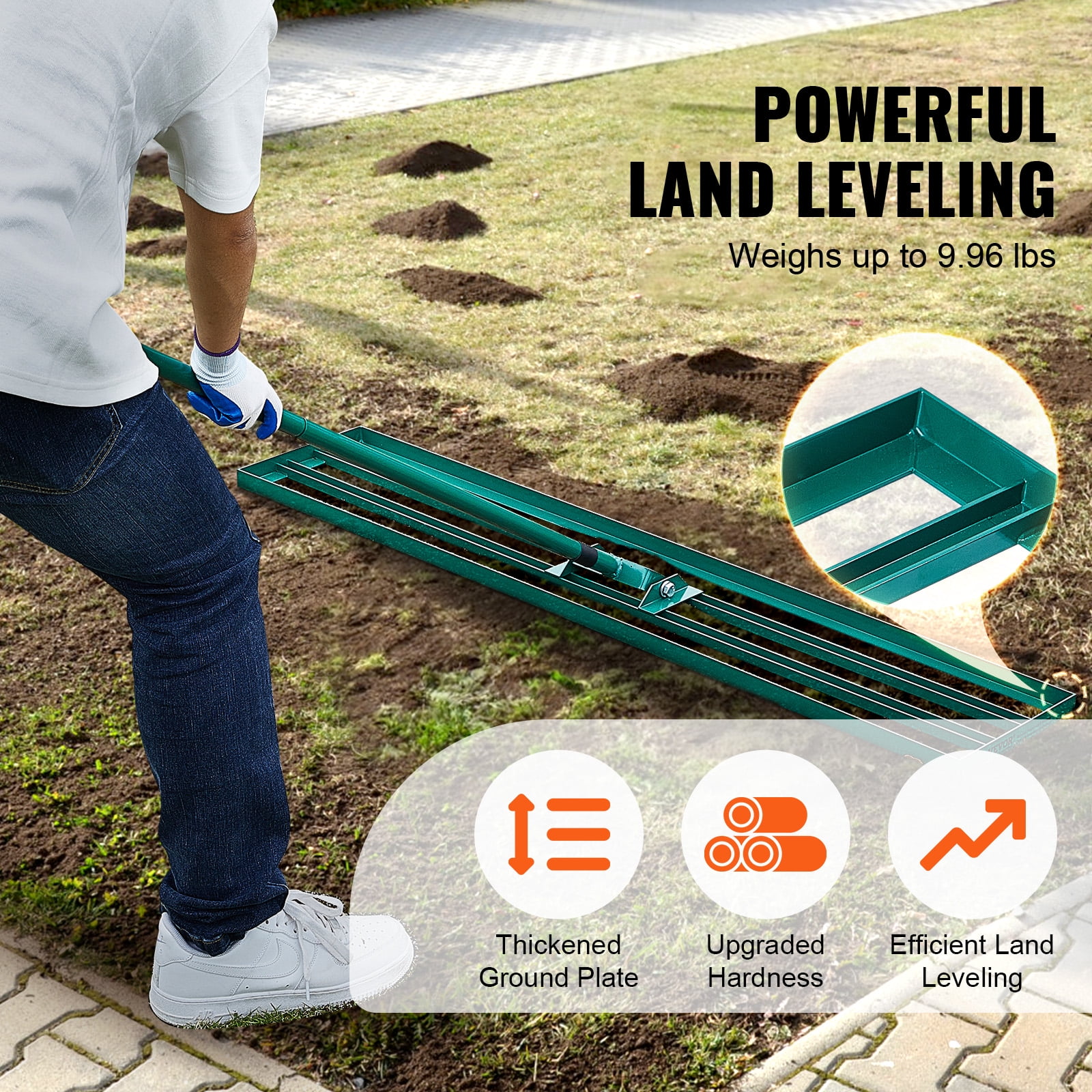 KFFKFF Lawn Leveling Rake 48"x10" Level Lawn Tool with 78" Steel Extended Handle