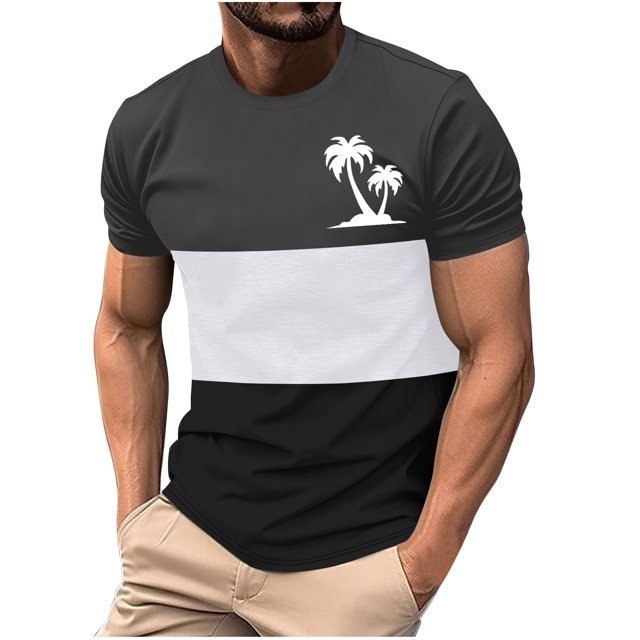 Mens Casual Pantalones Cortos Cuello Redondo Patchwork Impresión Suéter Blusa de Fitness, Camisetas para Hombre