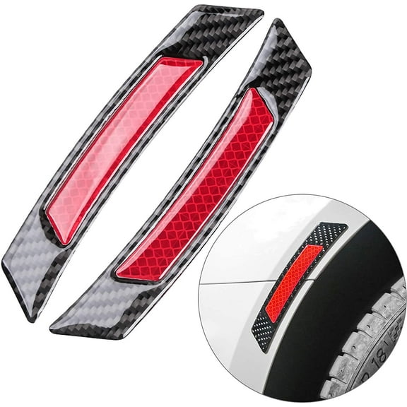 2 Pcs Reflective Side Marker Stickers Reflective Tape w/Outer Black Carbon Fiber Car Wheel Eyebrow Stickers Reflective Bumper Guard Universal for Car SUV Pickup Truck (Red)