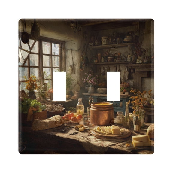 2-Hole Switch Plate Cover Faceplates Covers Smooth Rounded Corners Vintage Kitchen Scene