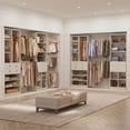 thumbnail image 4 of Homieasy Adjustable Walk-in Closet System, 10.7FT (72"-128.6") with 4 Wooden Drawers, 6 Hanging Rods, 3-Tier Shoe Rack & Grid Cubes, Heavy-Duty 1000LBS Capacity,White Oak, 4 of 6