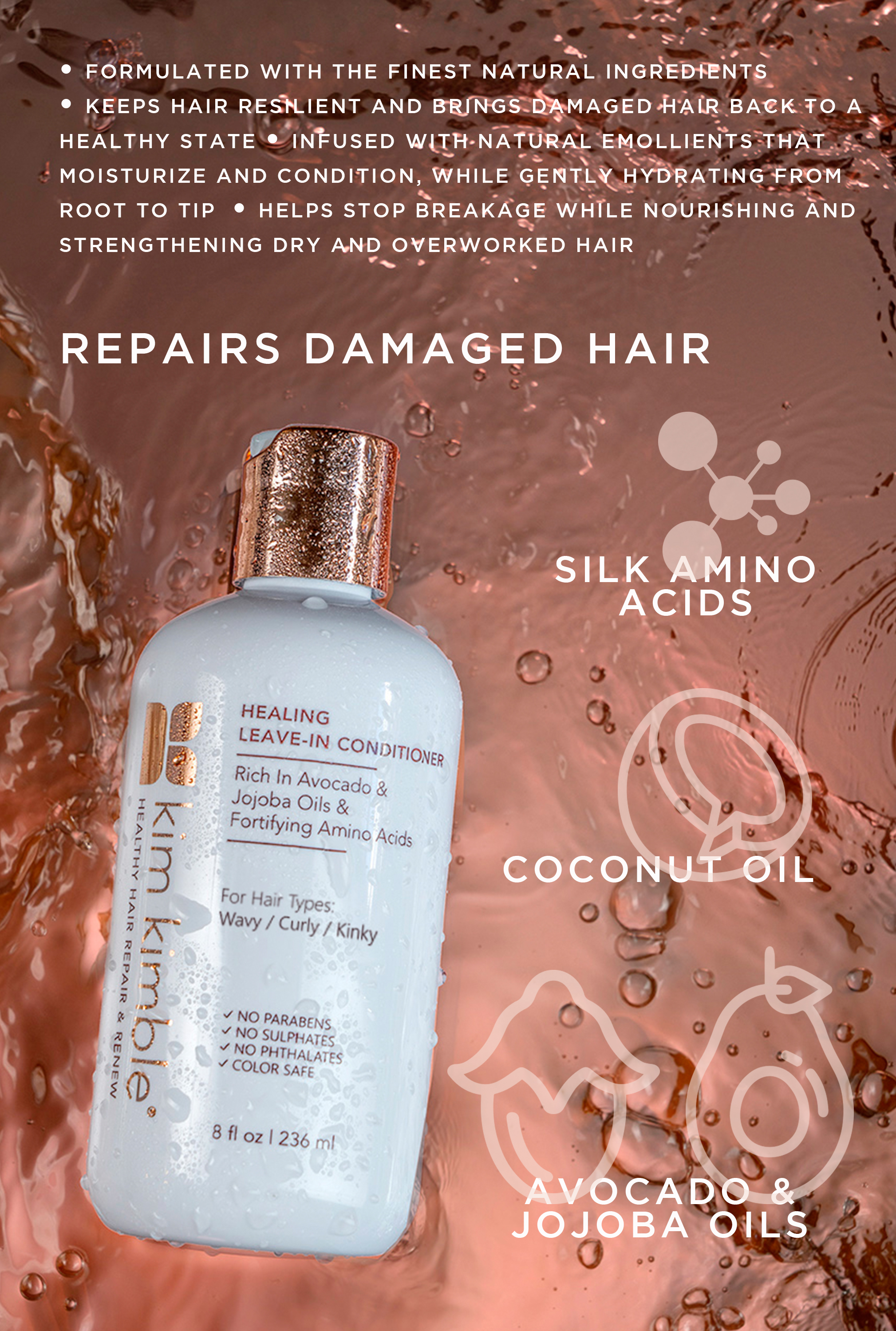Kim Kimble Healthy Hair Repair & Renew Color Protection Grow/Heal Leave-in Conditioner with Avacado, Jojoba Oil & Amino Acids, 8 fl oz - image 8 of 8