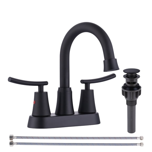Wowow 4 in. Double Handle Centerset Bathroom Sink Faucet with Pop Up Drain in Black