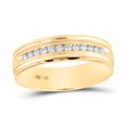 thumbnail image 1 of 14kt Yellow Gold Mens Round Channel-set Diamond Ridged Edge Wedding Band 1/4 Cttw, 1 of 1