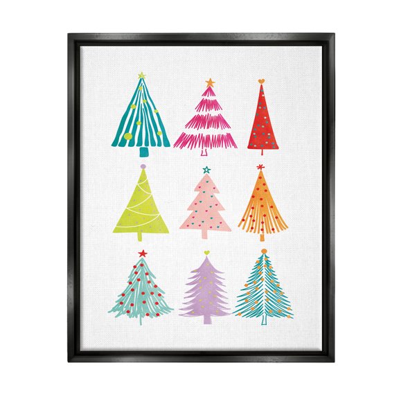 Stupell Industries Varied Fun Christmas Trees Holiday Painting Black Floater Framed Art Print Wall Art