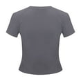thumbnail image 6 of JIANJIA Spring Tops For Women Summer Solid Color Round Neck Short Sleeve Basic Sexy Trendy Slim Tunic T Shirts Daily-Wear,Gray,XL, 6 of 6