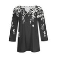 thumbnail image 4 of Gray Women's Long Sleeve T-shirt, 3/4 Sleeve Tops For Women Summer Notched V Neck Plain T Shirts Casual Cute Three Quarter Length Blouses L, 4 of 5