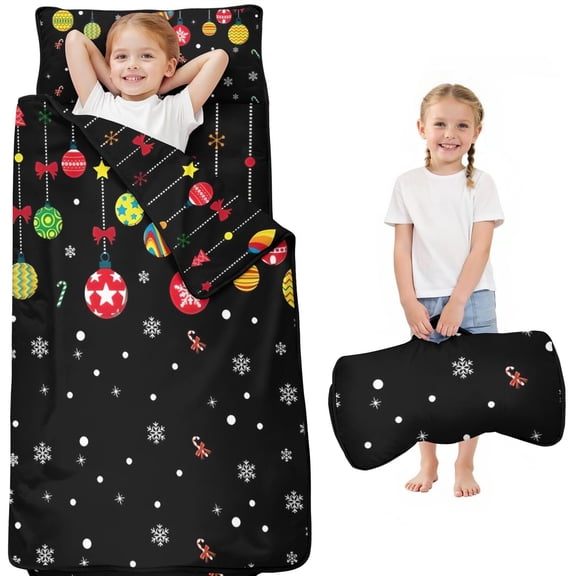 Black Christmas Ornament Pattern Toddler Nap Mats for Kids Preschool,50"x20" Sleeping Mat Bag or Kids,Toddler Sleeping Bag,Toddler Nap Mat or Daycare