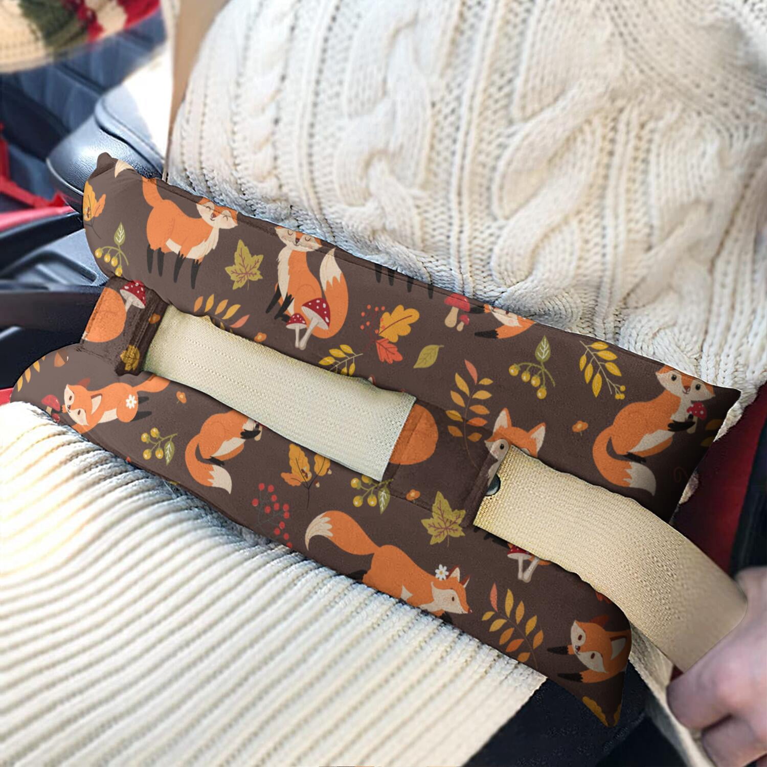 Wild Fox Tree Pattern Seatbelt Pillow Post Surgery - Soft Chest Recovery Cushion for Mastectomy & Heart Procedures, Universal Car Fit (Cute Foxy Sky Art)