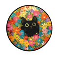 thumbnail image 2 of 36.2 Inch Round Floor Mat Black Cat Among Colorful Flowers Carpet Decor Rug for Living Room Bedroom, 2 of 6