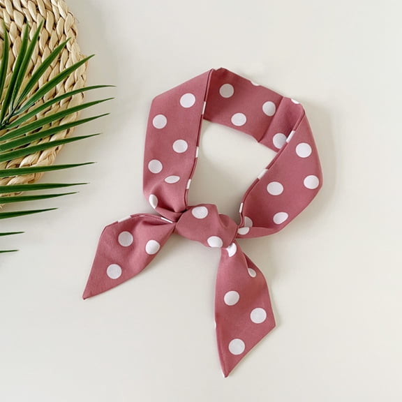 IYYVV 50S Skinny Silky Scarf Polka Dots Waistband Long Narrow Lightweight Neckscarf Bag Handle Accessory For Women Gift Packed Pink