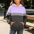 thumbnail image 4 of Girls Color Block Hooded Sweatshirt, Long Sleeve Pullover Hoodie with Front Kangaroo Pocket, Kids Loose Casual Striped Patchwork Tops for Spring Fall Watermelon Red 13-14 Years, 4 of 6