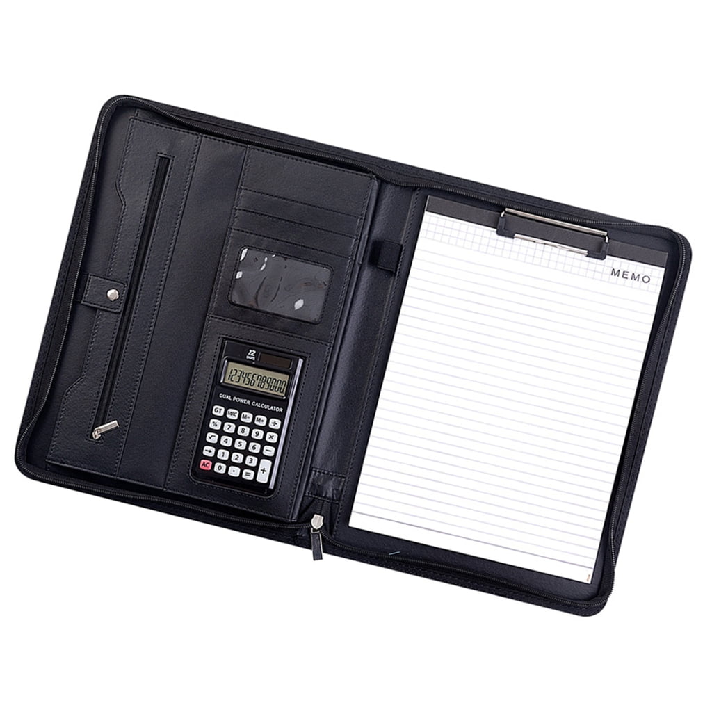 Leather Conference Folder Document Organiser Clipboard with Calculator Notepads