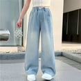 thumbnail image 2 of Girls Summer Wide Leg Denim Pants Lightweight Casual Loose Fit Jeans Teenage Youth Trousers Clothes, 2 of 9