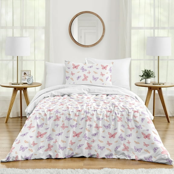 Sweet Jojo Designs Butterfly Blush Pink and Purple Girl Twin Bed Comforter Bedding Set 4 Piece