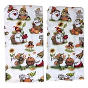 Set of 2 HARVEST GNOME Autumn Toss Terry Kitchen Towels by Kay Dee Designs