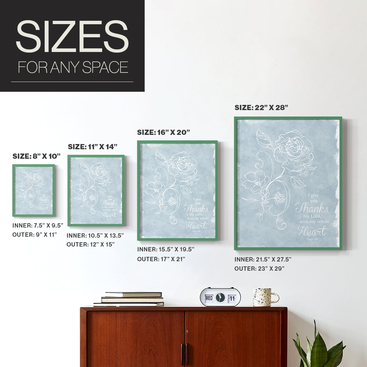 Whole Heart Framed Print in Green Solid Wood 11 x 14 Framed Print